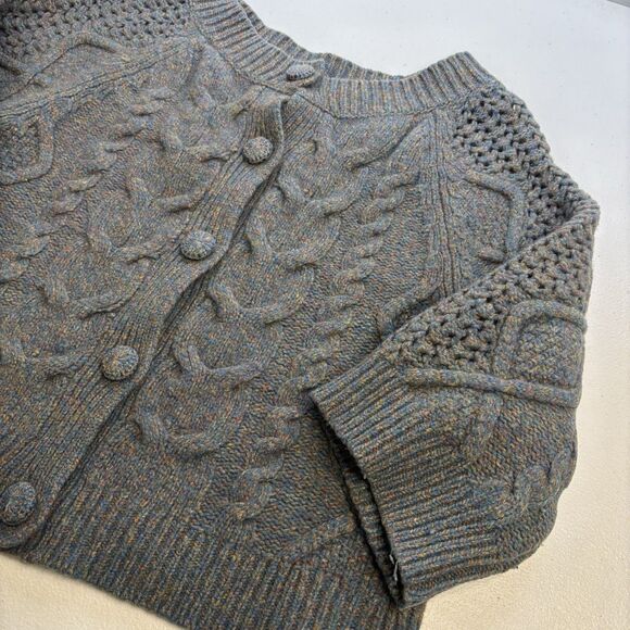 Anthropologie Far Away From Close Cardigan Women's  S Wool Blend Cable Knit Blue - Picture 2 of 15